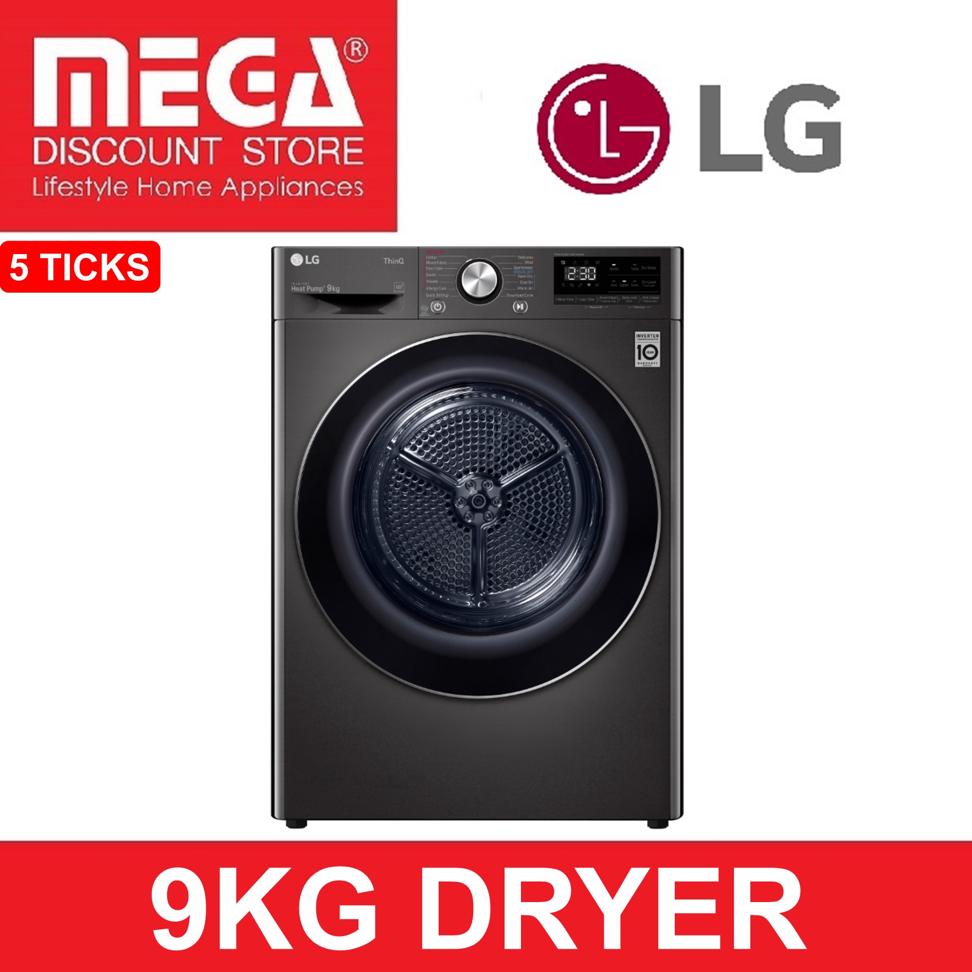 LG TD-H90VBD 9KG HEAT PUMP DRYER (5 TICKS)