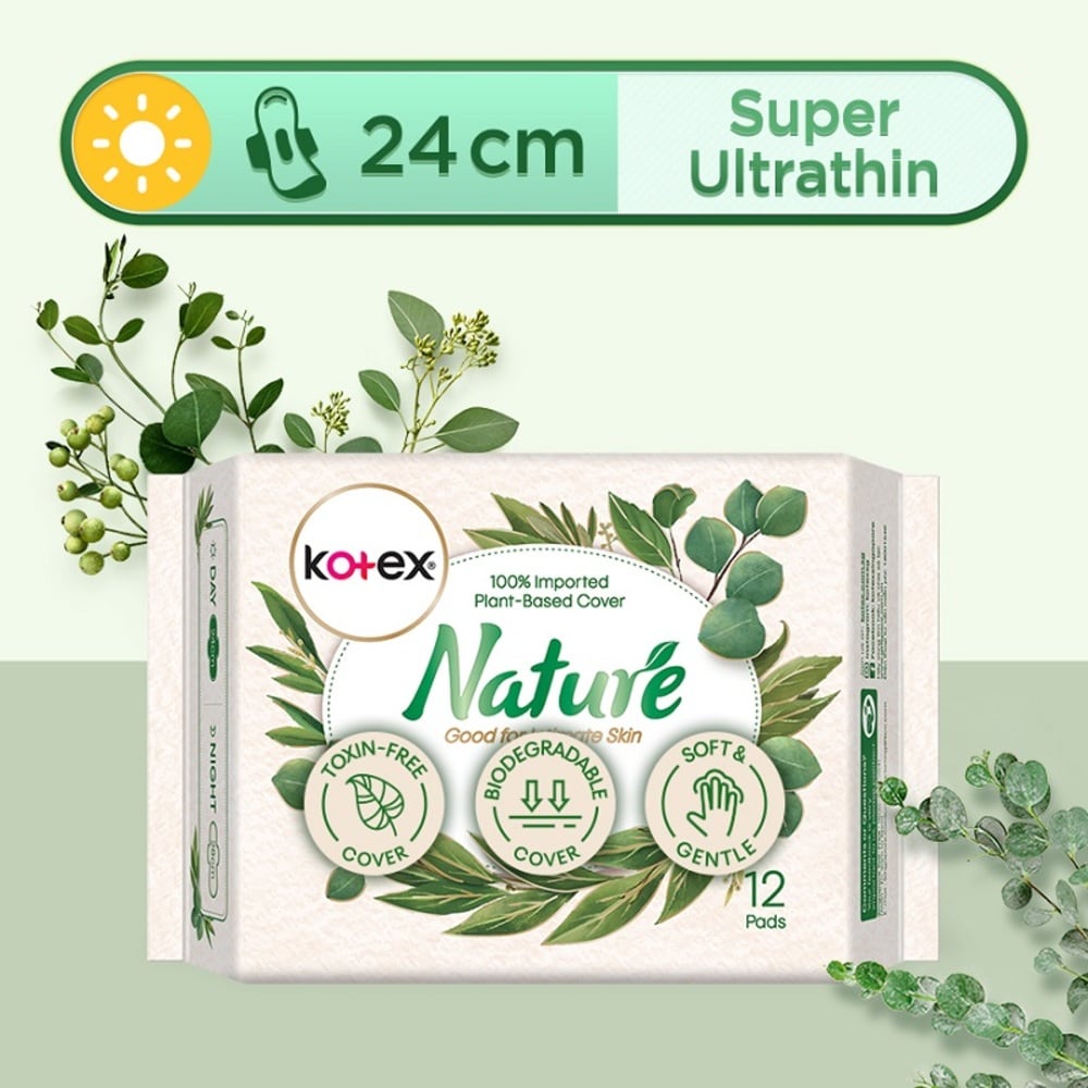 KOTEX Nature Super Ultrathin Sanitary Pad 24Cm Day Use 100% Plant Based 12S