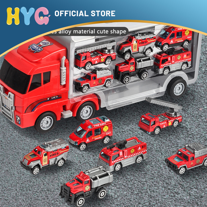 Large Children's Storage Container Truck Alloy Pull Back Car Simulation Fire Truck Engineering Car Police Car Boy Toys