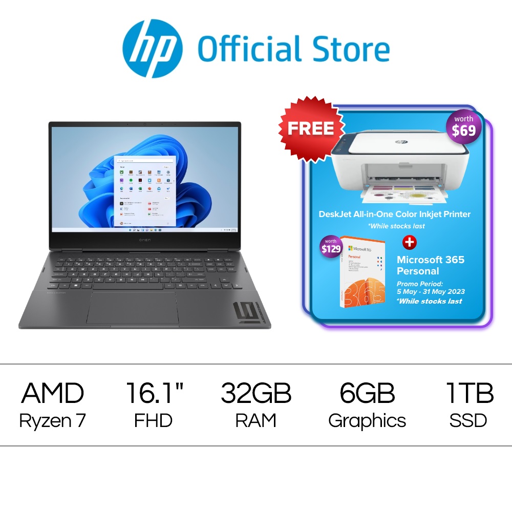 OMEN by Gaming Laptop 16 inch n0012AX - AMD Ryzen 7 6800H - NVIDIA GeForce RTX 3060 Laptop GPU - 32GB RAM - 1 TB SSD - 2 Years Onsite Warranty